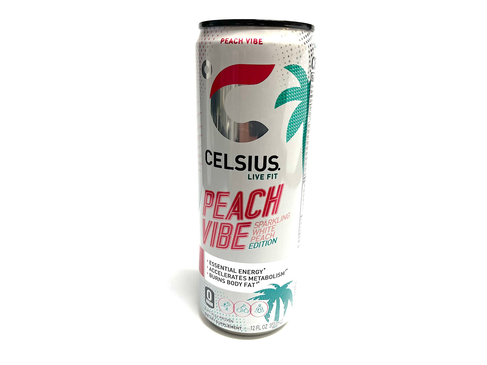Order CELSIUS PEACH VIBE LIVE FIT  12oz CAN food online from K-Town Beer & Wine Food Mart store, Los Angeles on bringmethat.com