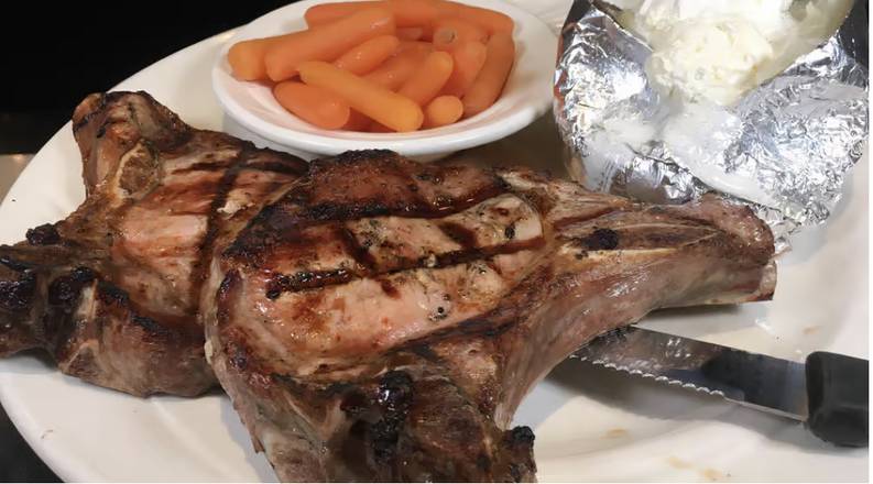 Order Broiled Pork Chops (2 pcs) food online from Elios Family Restaurant store, San Leandro on bringmethat.com