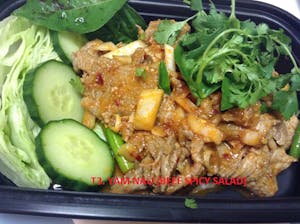 Order T1. Yam Nua / Beef Spicy Salad food online from Bua Thai Restaurant store, Old Orchard Beach on bringmethat.com