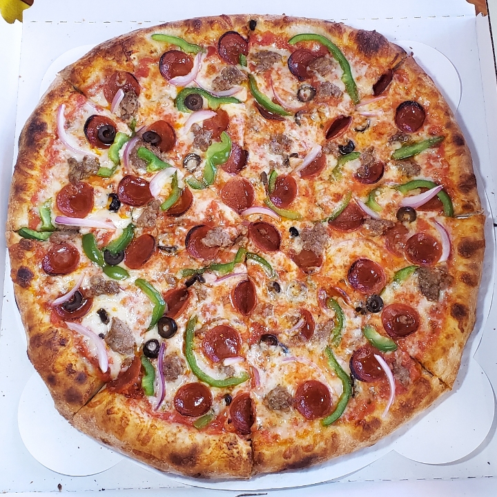 Order SM (10") Supreme Pizza food online from The Stopalong store, Chicago on bringmethat.com