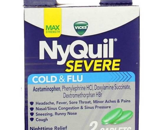 Order Vicks NyQuil Severe Nighttime Cold & Fl u Relief Caplets, 2 Ct food online from Pit Stop Liquor Mart store, El Monte on bringmethat.com