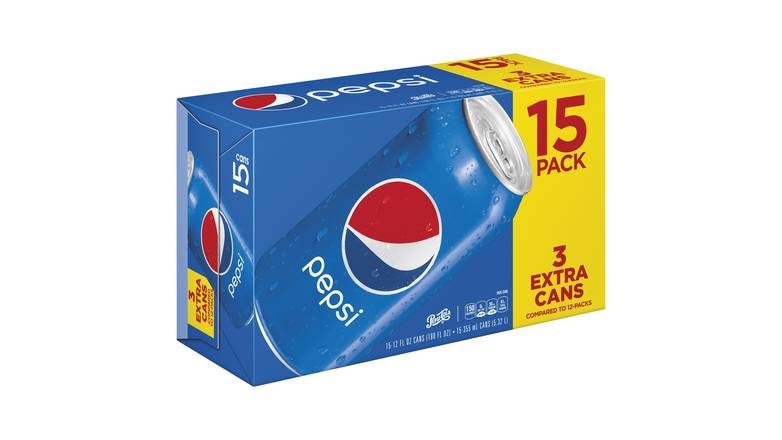 Order Pepsi Can Pack Of 15 food online from Shell Rock Spring store, Bel Air on bringmethat.com