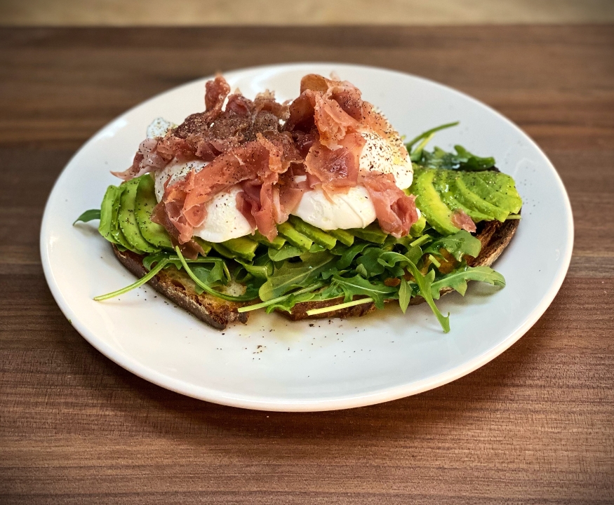 Order Avocado Toast & Poached Eggs food online from Bread & Cie store, San Diego on bringmethat.com