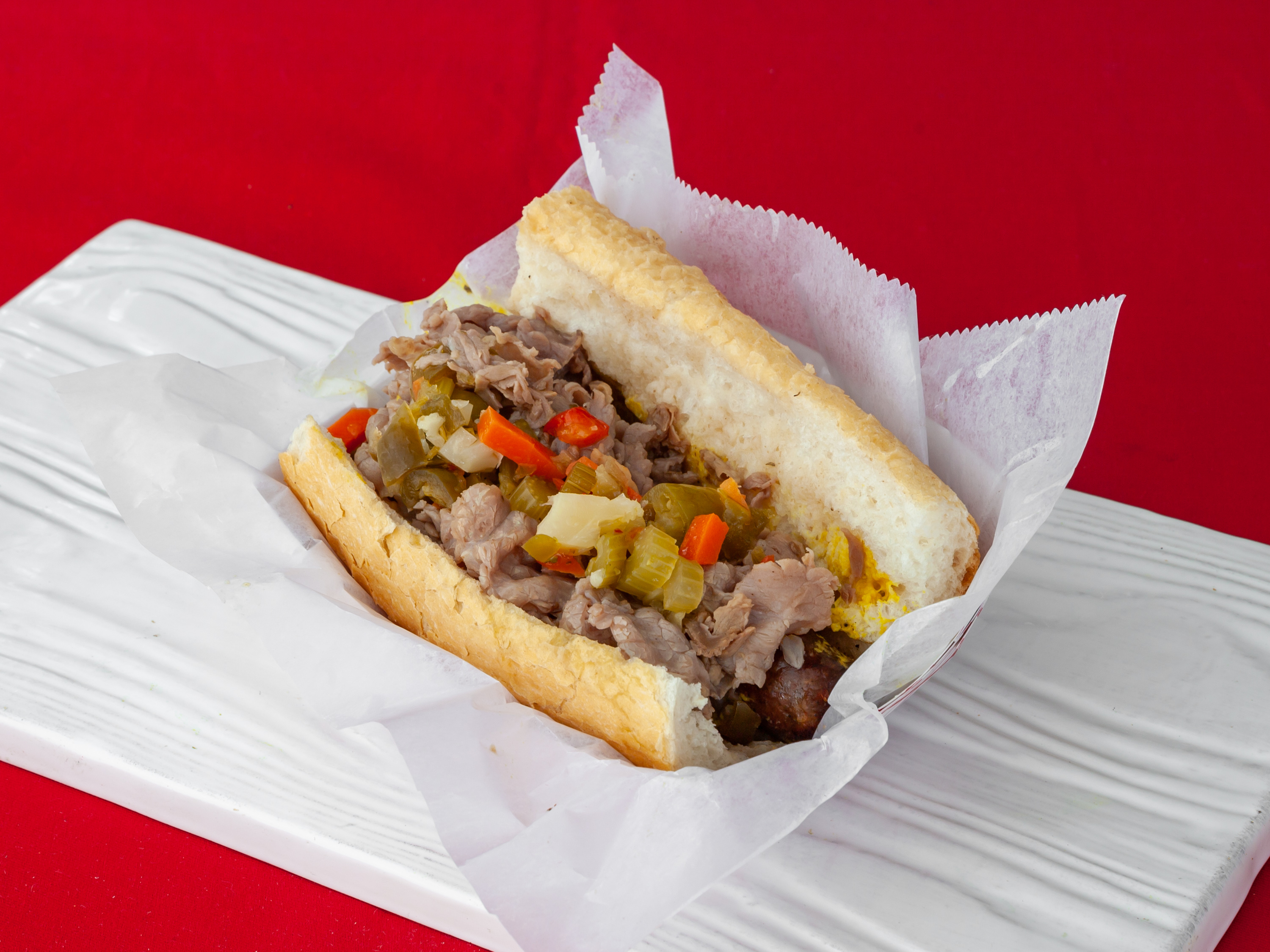 Order Italian Beef and Sausage Combo Sandwich food online from Morry's Deli store, Chicago on bringmethat.com