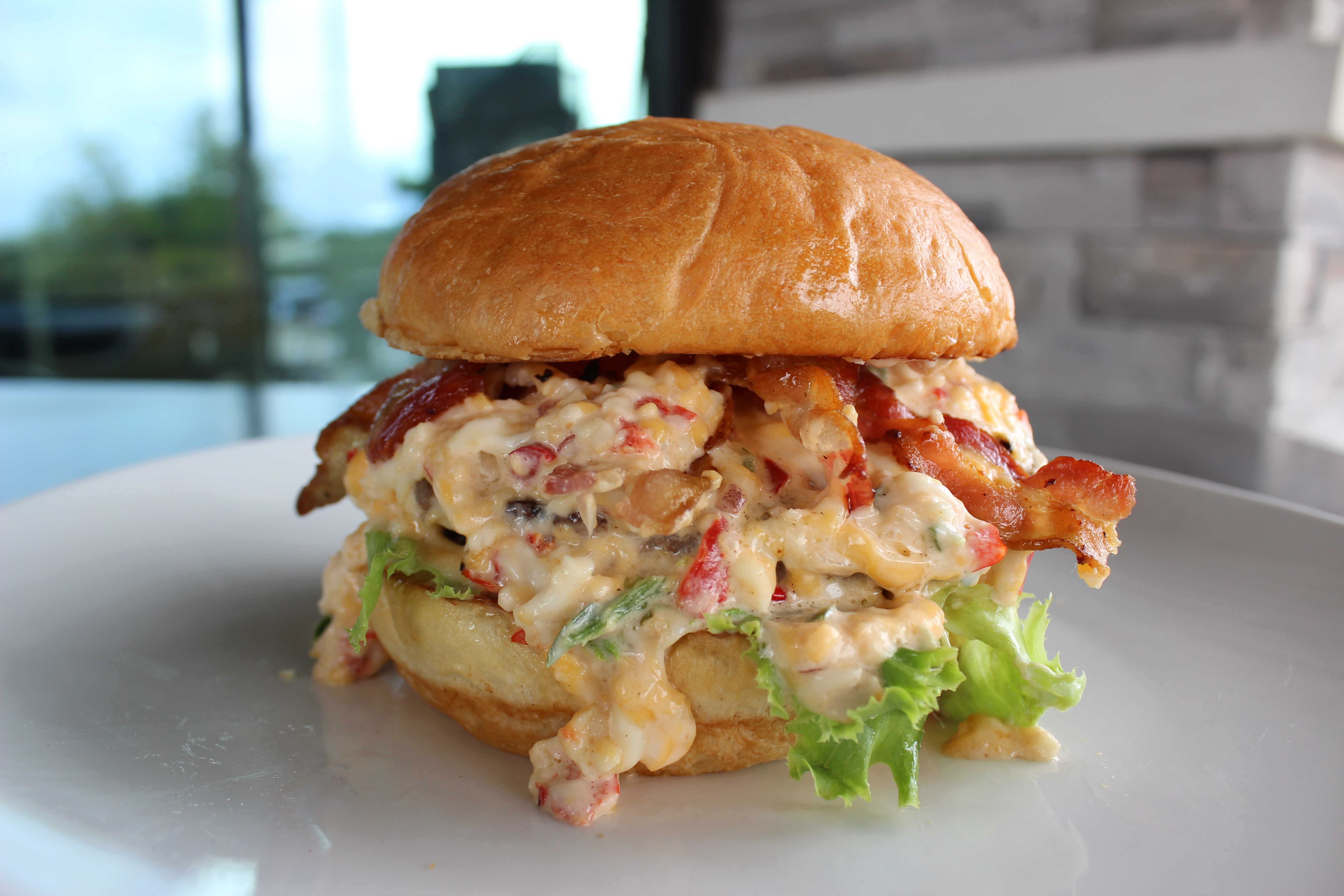 Order The Pimento Cheese Burger food online from 11|17 store, Mckinney on bringmethat.com
