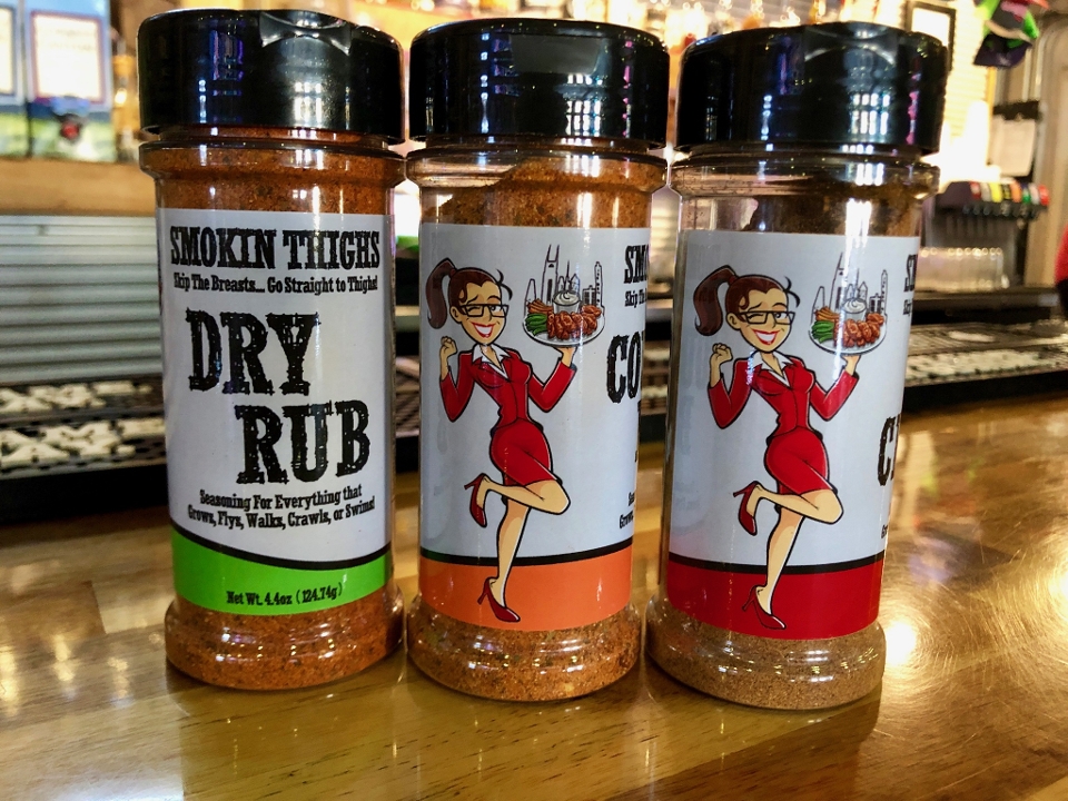 Order Dry Rub Seasoning Bottle (med) food online from Smokin Thighs store, Nashville on bringmethat.com