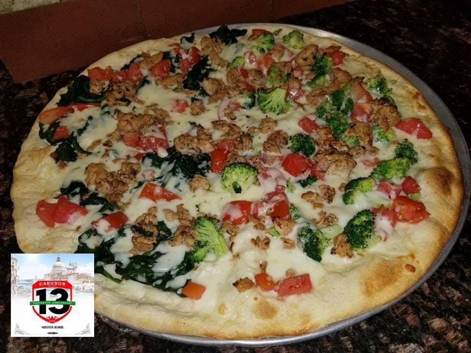 Order Holiday Veggie Pizza - Medium 14" food online from Caruso Bistro store, Middletown on bringmethat.com