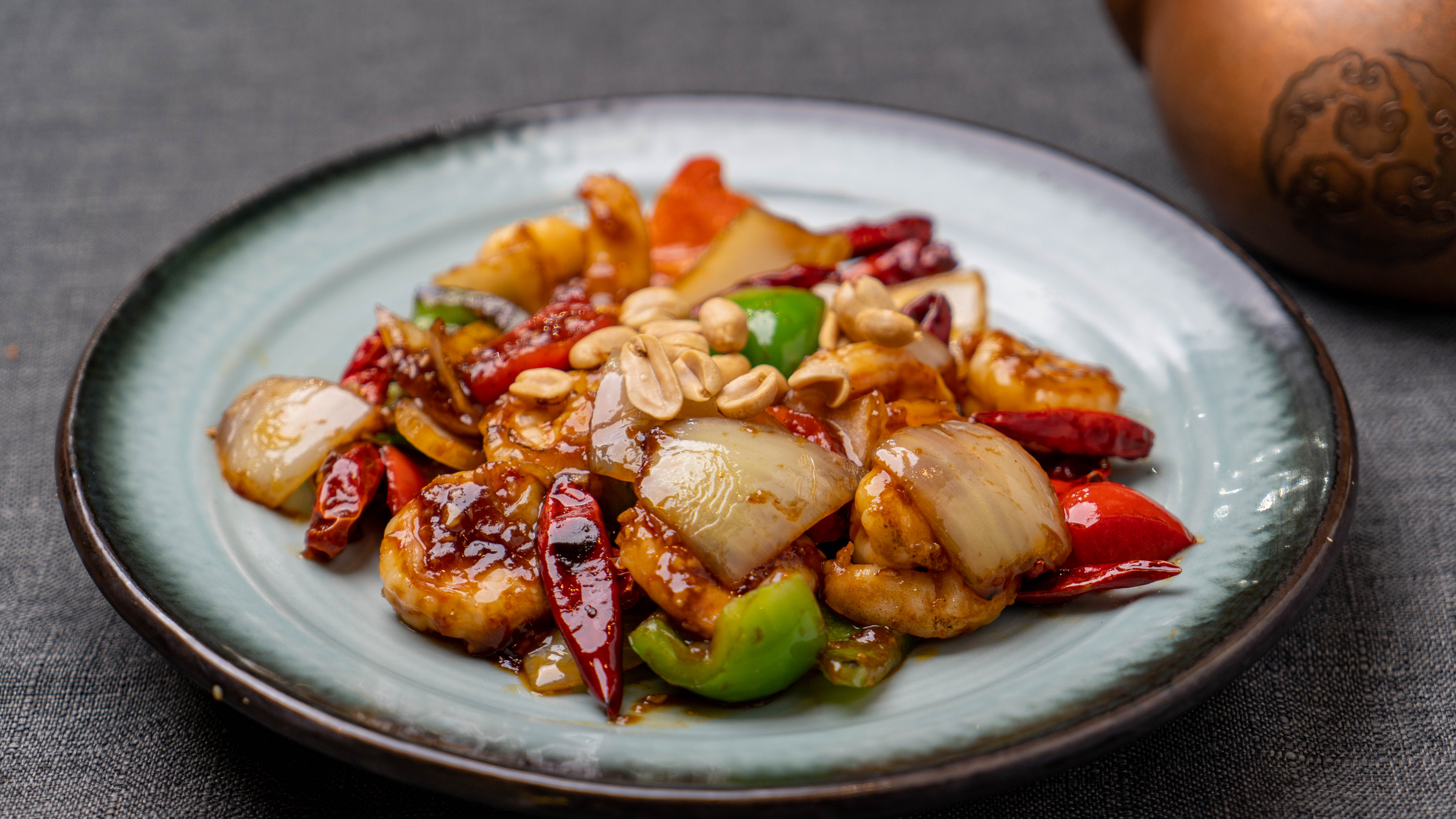 Order Kung Pao Shrimp food online from Osmanthus Dim Sum Lounge store, San Francisco on bringmethat.com