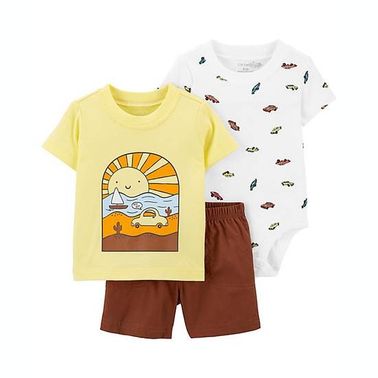 Order carter's® Size 6M 3-Piece Sun and Cars T-Shirt, Bodysuit, and Short Set in Yellow food online from Bed Bath & Beyond store, Lancaster on bringmethat.com