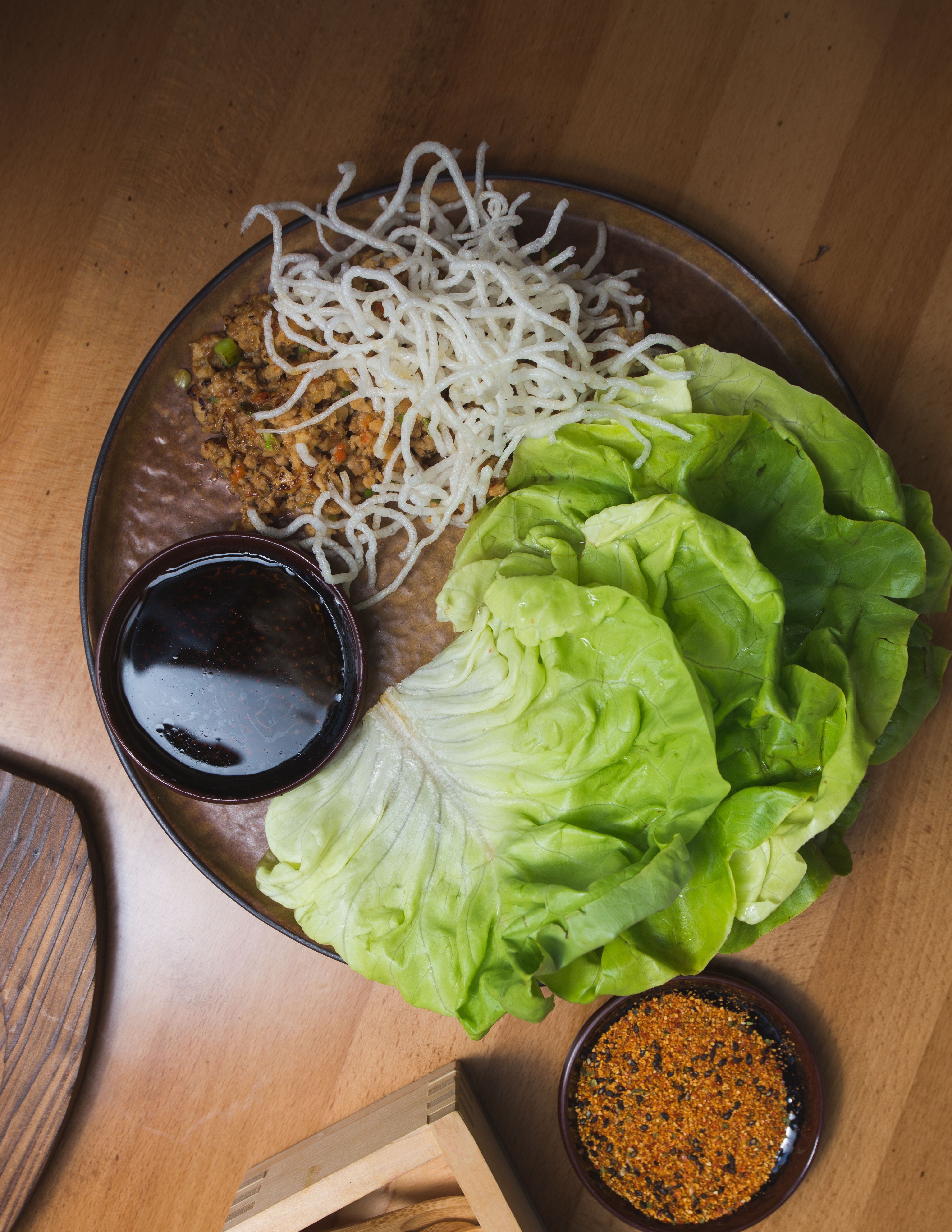 Order Chicken Lettuce Wraps Plate food online from Lucky Tiger izakaya store, Omaha on bringmethat.com