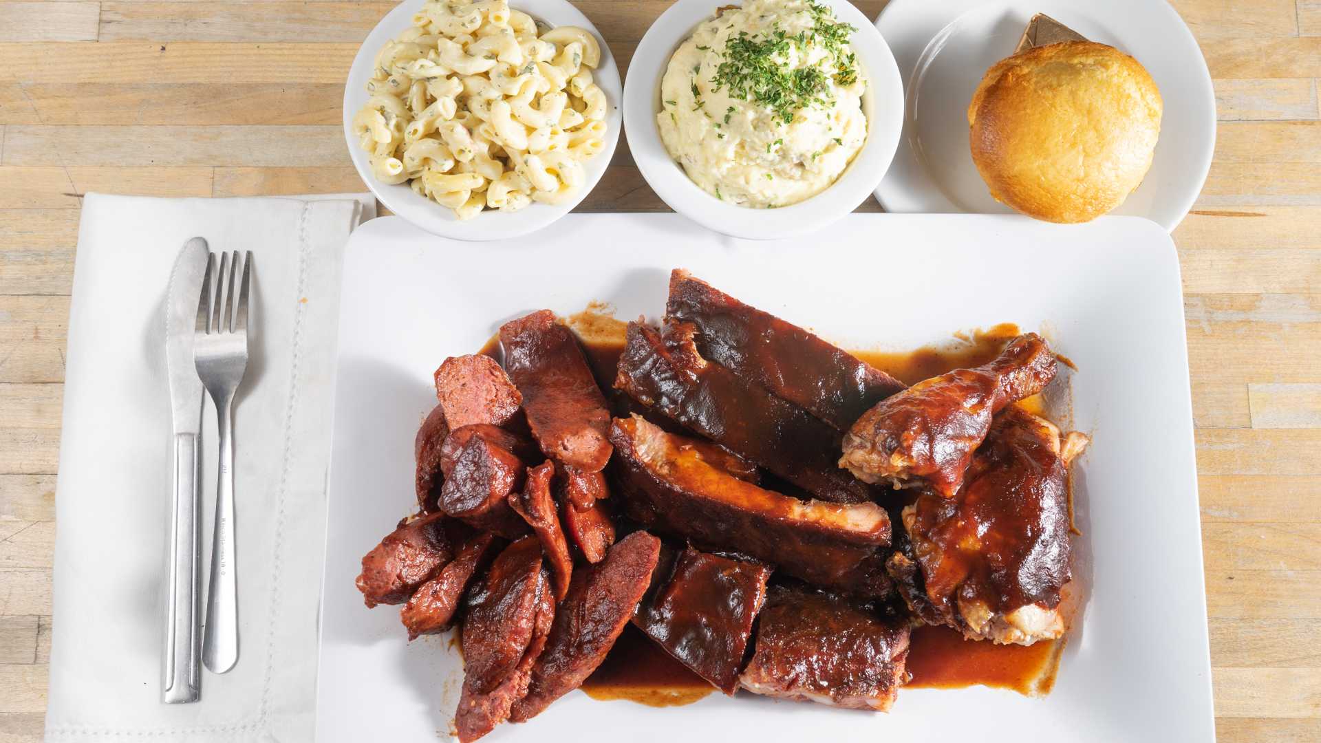 Order 7. Ribs, Links & Chicken food online from Jac's Bbq store, San Francisco on bringmethat.com