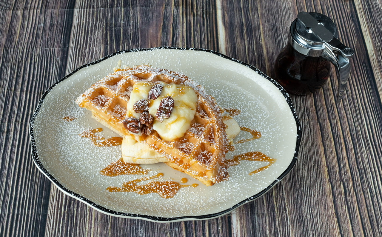 Order Banana Caramel Pecan Waffle food online from House of Pies store, Los Angeles on bringmethat.com