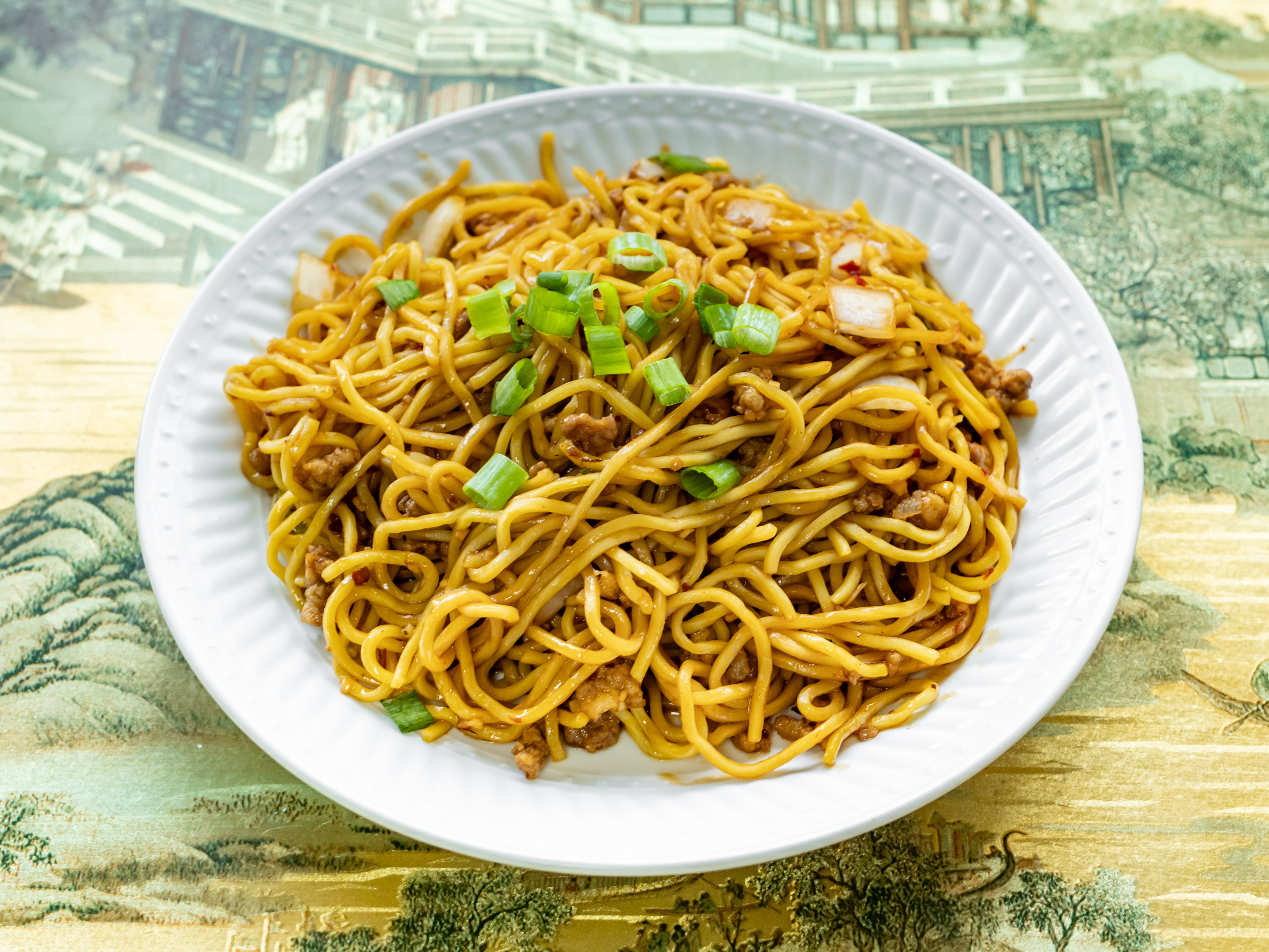 Order 18. Noodles with Hot Spicy Sauce food online from New Rooster Kitchen store, Mastic Beach on bringmethat.com