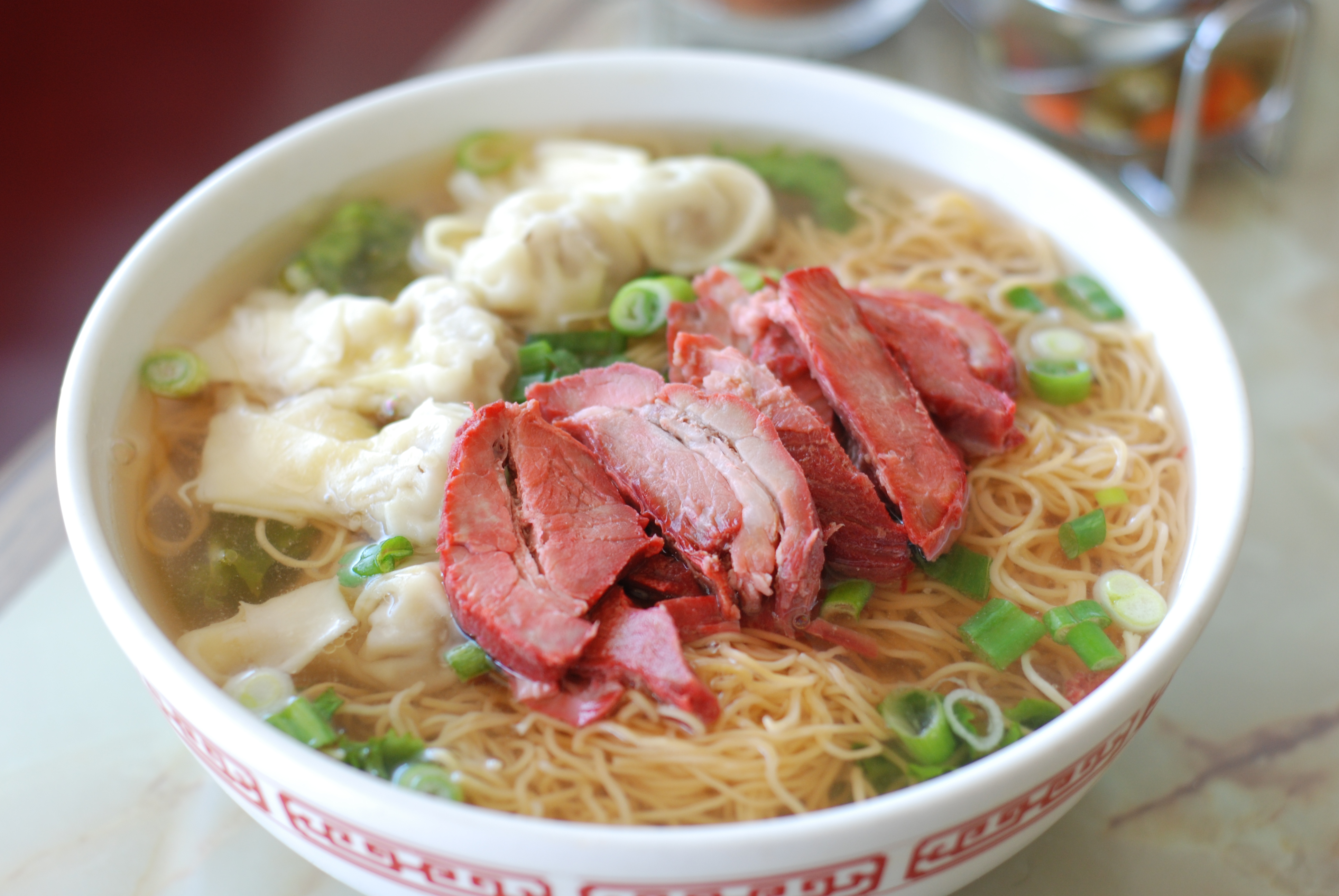 Order Egg Noodle and Wonton with BBQ Pork Soup food online from Thai Fiesta Cafe store, Paramount on bringmethat.com