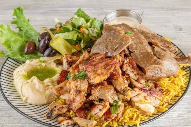 Order 39. Mixed Gyro and Chicken Shawarma Plate food online from Pita Palace store, Franklin on bringmethat.com