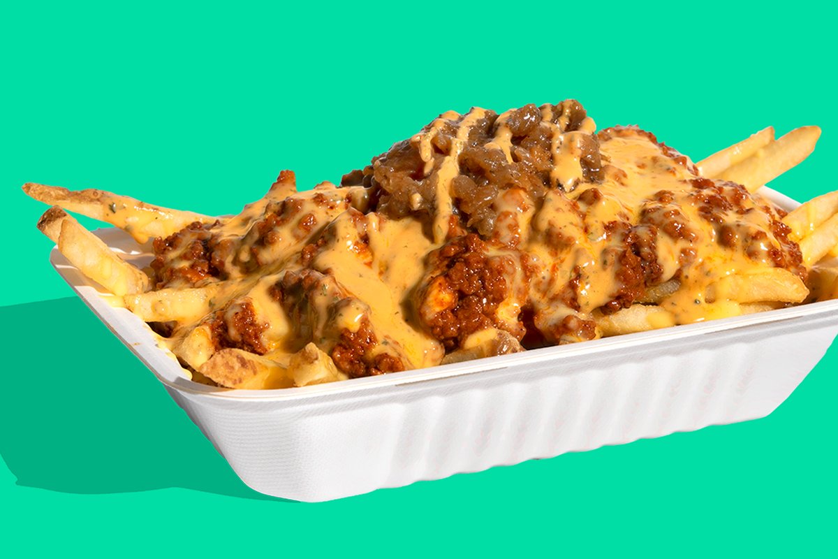 Order (V) THE SHOP CHILI CHEESE CHILI FRIES food online from The Impossible Shop store, Thousand Oaks on bringmethat.com