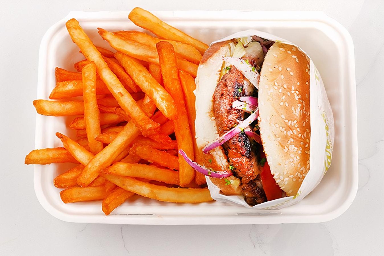 Order Beef Luleh Burger + Fries food online from Tarme Mediterranean Grill store, Glendale on bringmethat.com