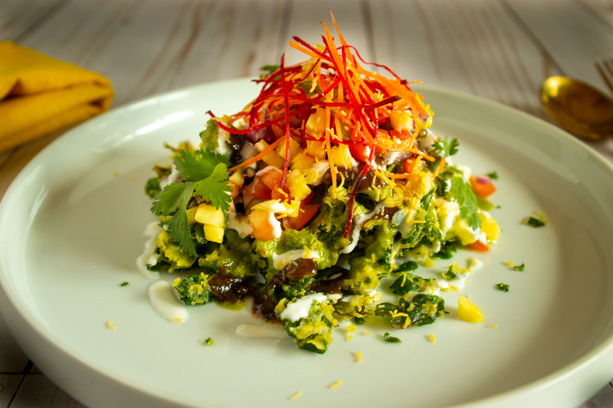 Order Spinach Pakora Chaat food online from Spice Kraft Indian Bistro store, Arlington on bringmethat.com
