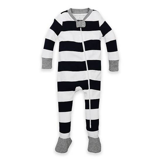 Order Burt's Bees Baby® Size 12M Rugby Stripe Organic Cotton Footed Pajama in Navy food online from Bed Bath & Beyond store, Lancaster on bringmethat.com