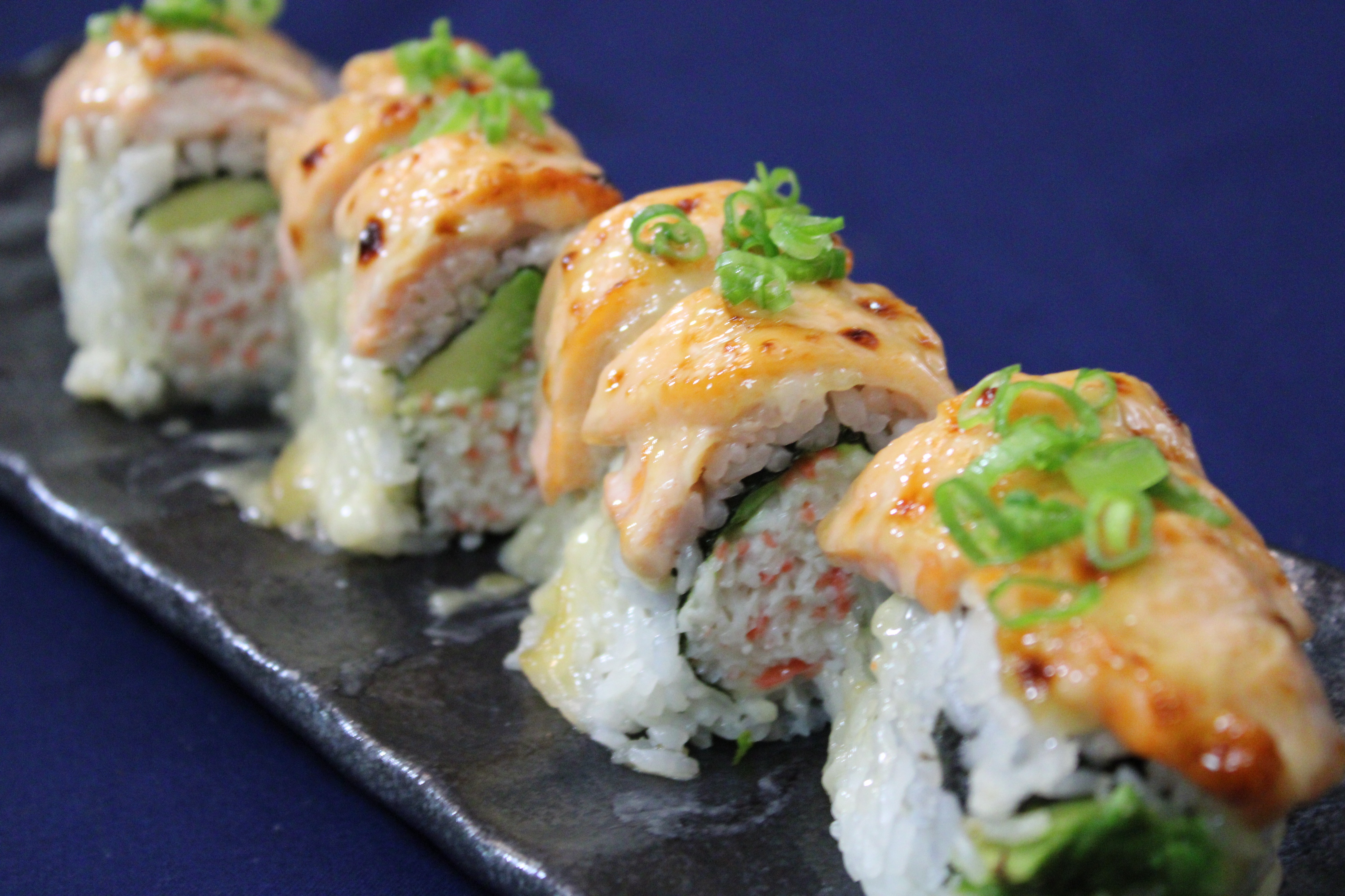 Order Baked Salmon Roll food online from Kibo Sushi store, Ventura on bringmethat.com