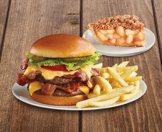 Order Mega Bacon Cheeseburger & Fries food online from Huddle House store, White Hall on bringmethat.com