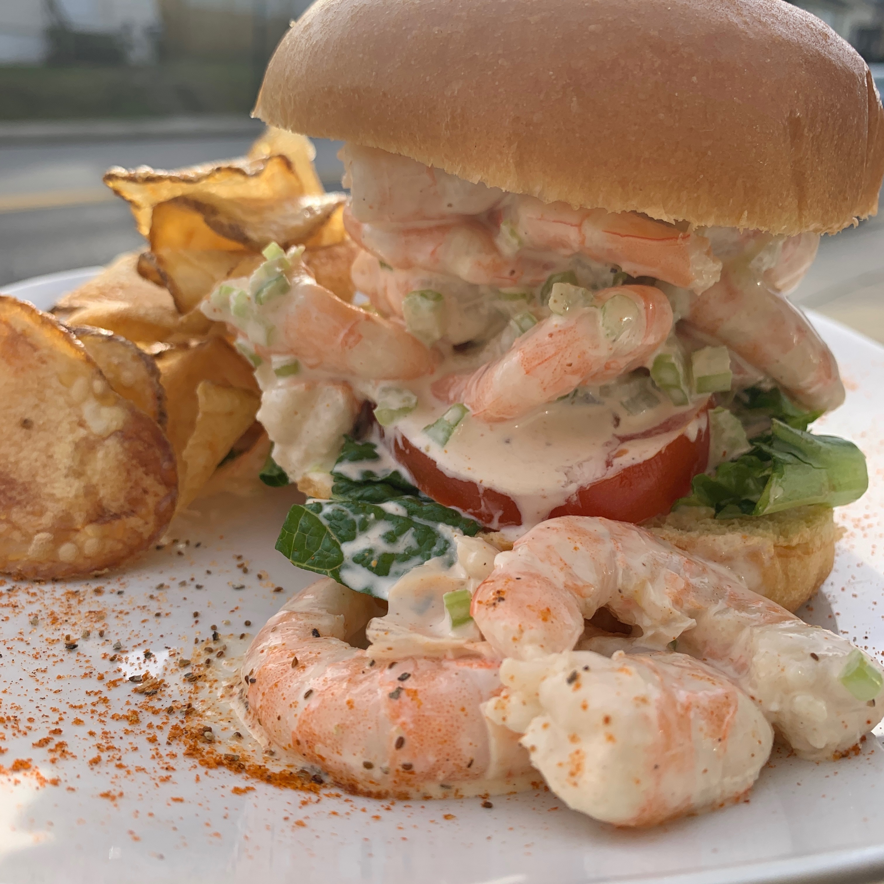 Order Jumbo Shrimp Salad Sandwich in Buttery Brioche Lunch food online from Our Recipes Cafe & Catering store, Arbutus on bringmethat.com