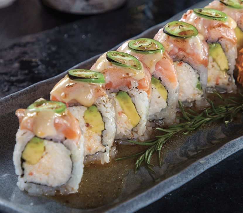 Order Seared Salmon Roll food online from Asahi Japanese Restaurant & Sushi Bar store, Granada Hills on bringmethat.com