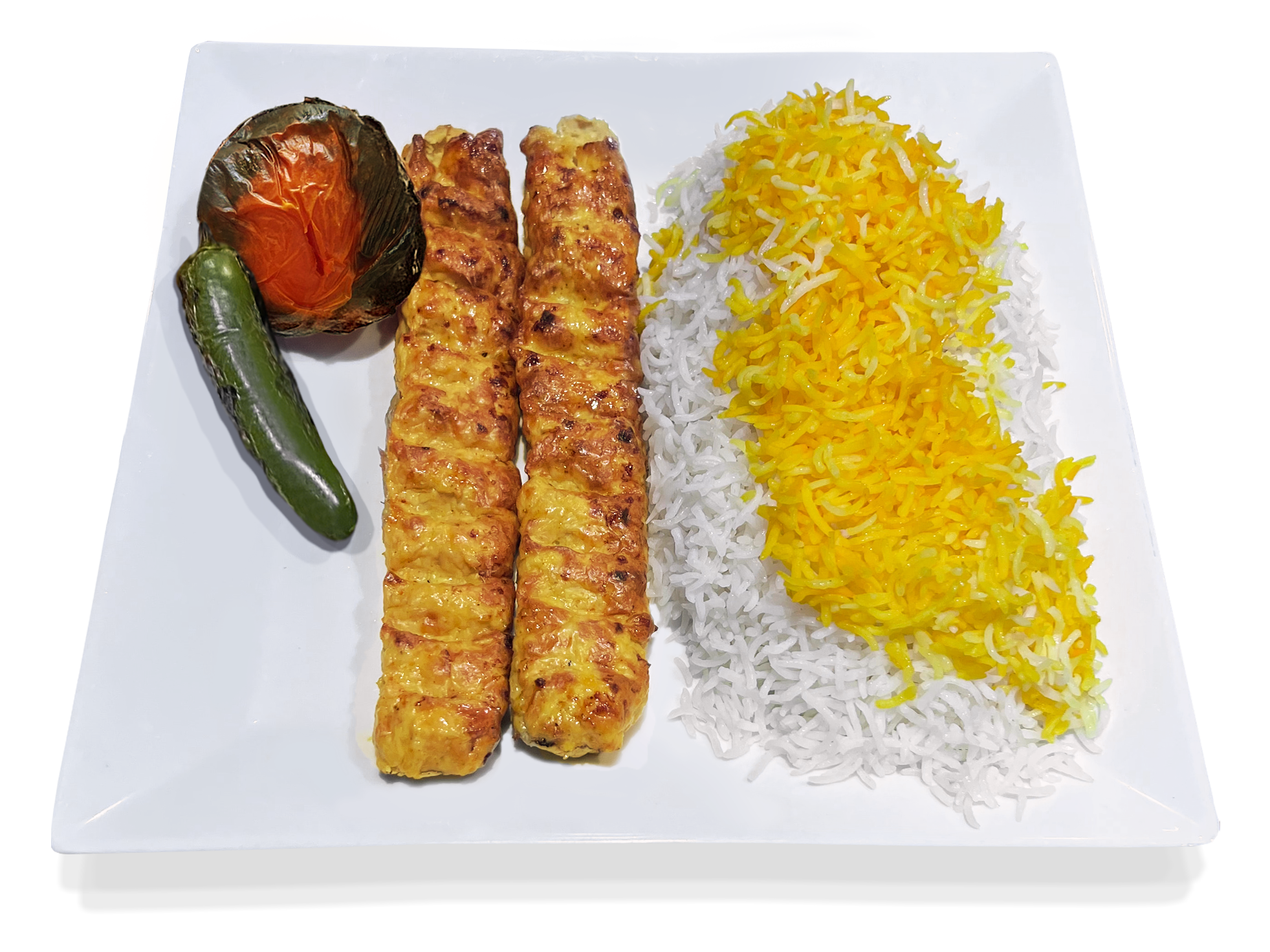 Order Plate #3: Persian Chicken Koobideh Kabob plate food online from Cafe Du Liban store, Los Angeles on bringmethat.com