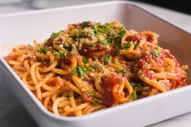 Order Spaghettini alla Pomodoro Pasta food online from Pizza Republic store, San Luis Obispo on bringmethat.com