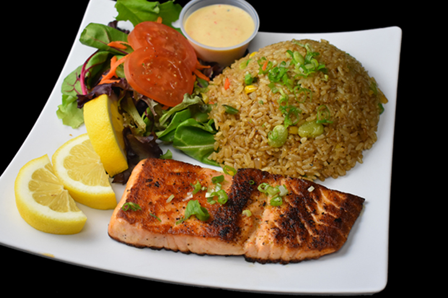 Order Grilled Salmon and Fried Rice Specialty Plate food online from Señor Sushi Peoria store, Peoria on bringmethat.com
