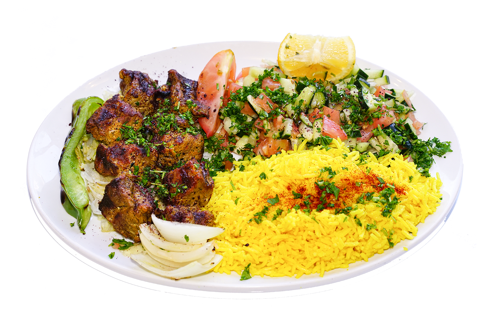 Order Lamb Kabob plate food online from Abu Salim Middle Eastern Grill store, San Francisco on bringmethat.com