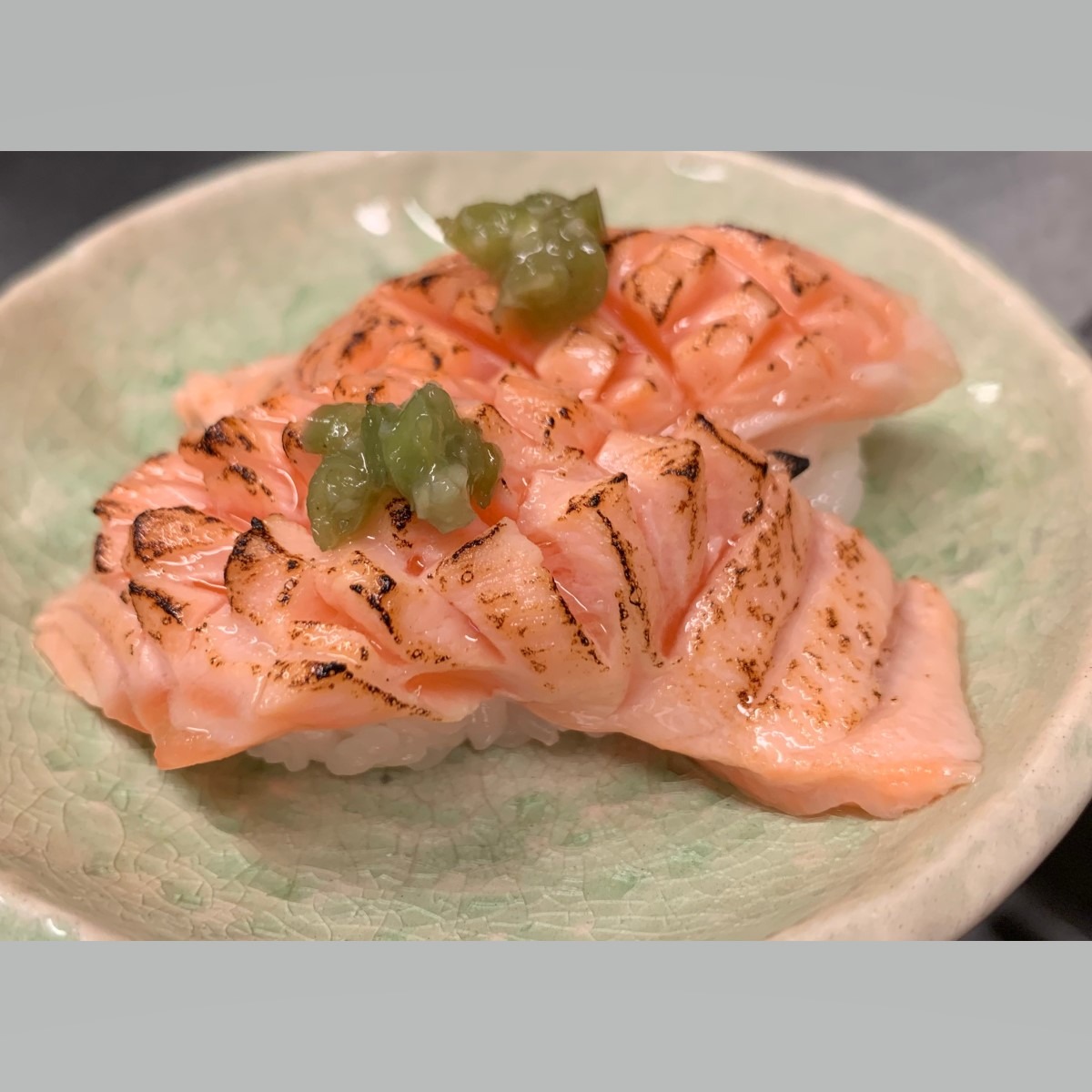 Order Seared Salmon Belly Sushi food online from Noshi Sushi store, Los Angeles on bringmethat.com
