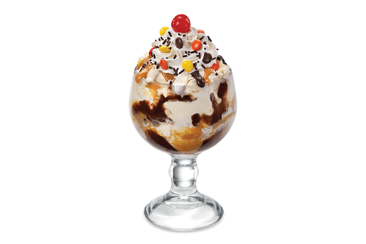 Order Reese's® Pieces® Sundae food online from Friendly Ice Cream Corp store, Lancaster on bringmethat.com
