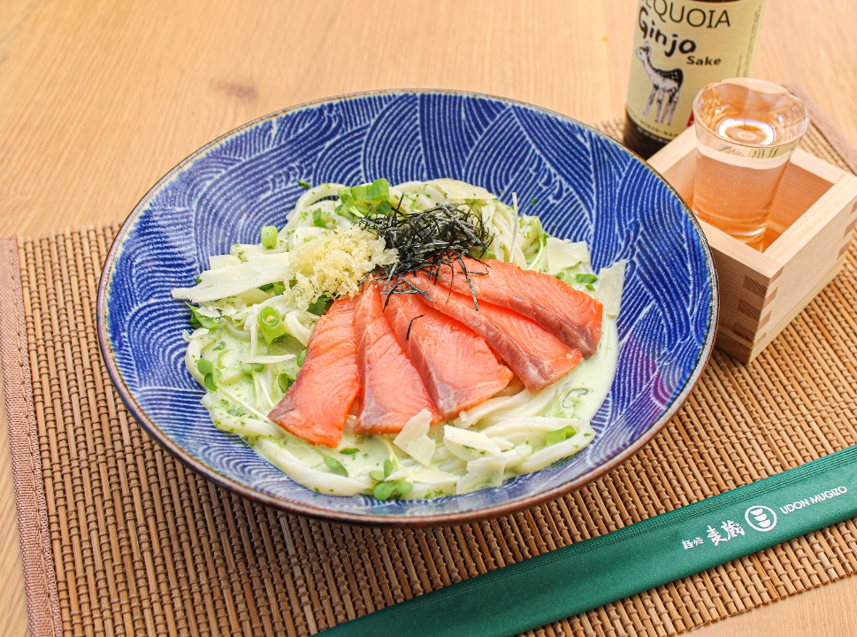 Order SALMON SPINACH CREAM SAUCE UDON* food online from Udon Mugizo San Jose store, San Jose on bringmethat.com