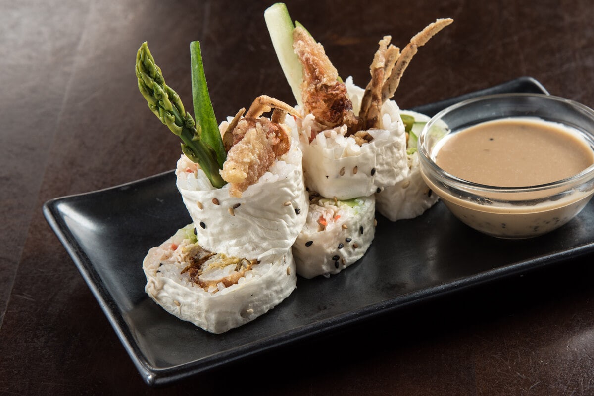 Order SOFT SHELL CRAB ROLL  food online from RA Sushi store, Lombard on bringmethat.com