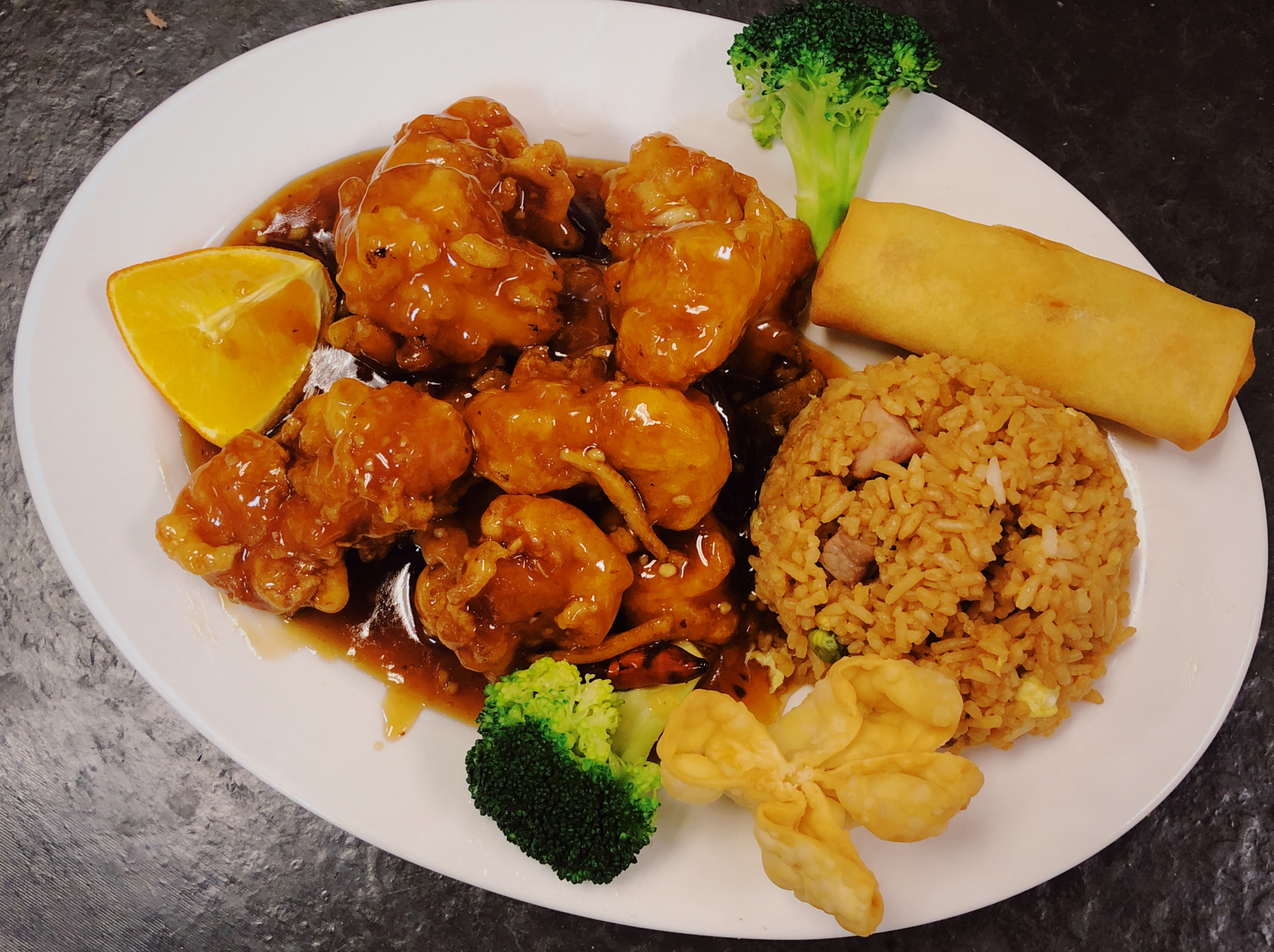 Order Orange Chicken Combination Dinner food online from New China Cuisine store, North Las Vegas on bringmethat.com