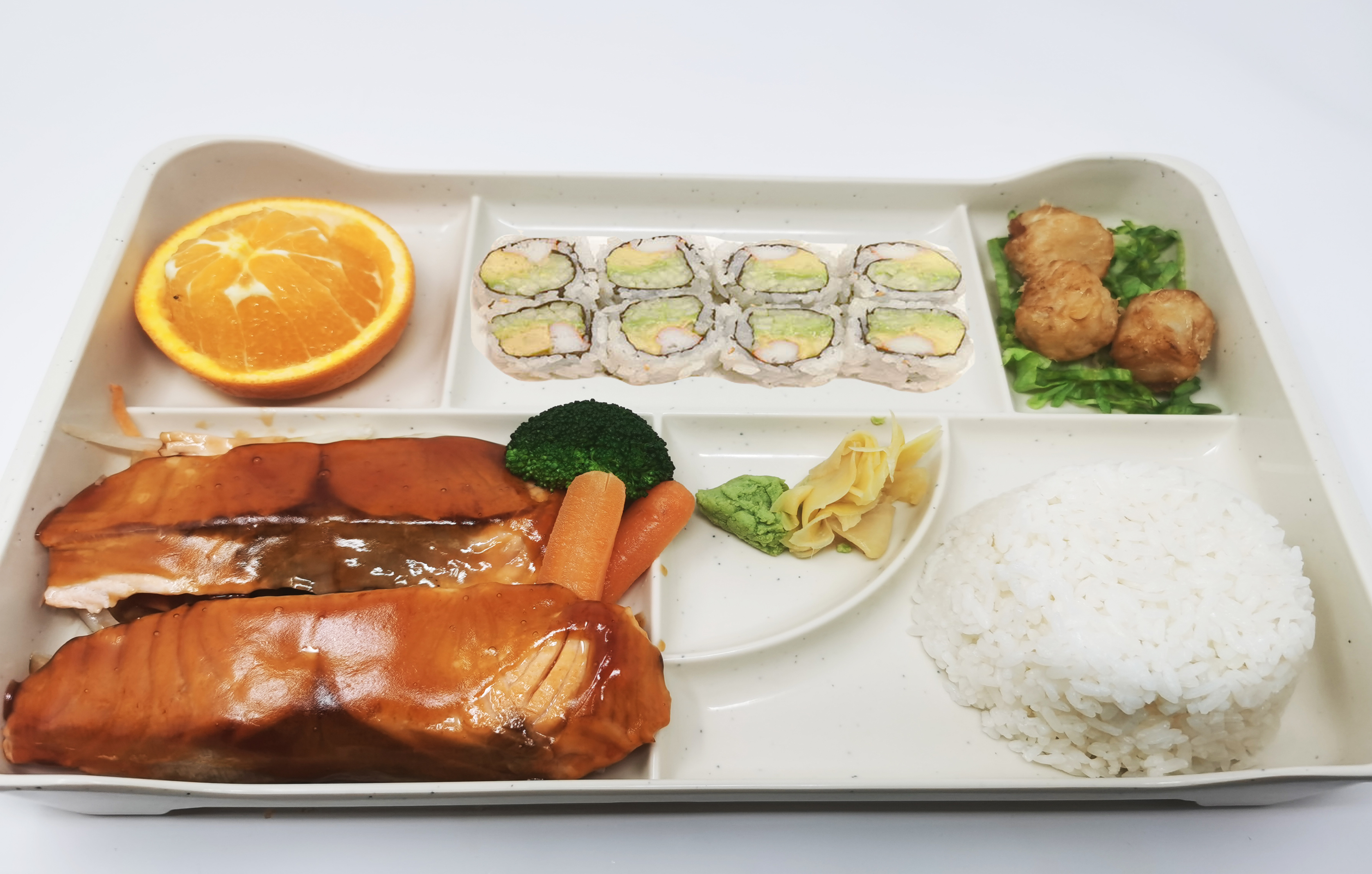 Order Teriyaki Salmon Dinner Bento Box food online from Izumi Japanese Restaurant store, Youngstown on bringmethat.com