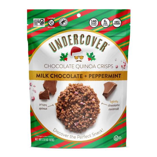 Order Undercover Snacks Holiday Milk Chocolate + Peppermint - Chocolate Quinoa Crisps, 2 oz food online from Rite Aid store, LEHIGHTON on bringmethat.com