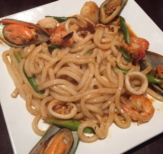 Order Spicy Seafood Udon Pasta  food online from Kabuki Japanese Restaurant store, Las Vegas on bringmethat.com
