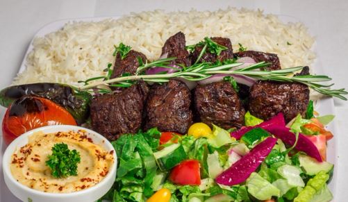 Order Lamb Kabab Plate food online from Nour Cafe store, Revere on bringmethat.com