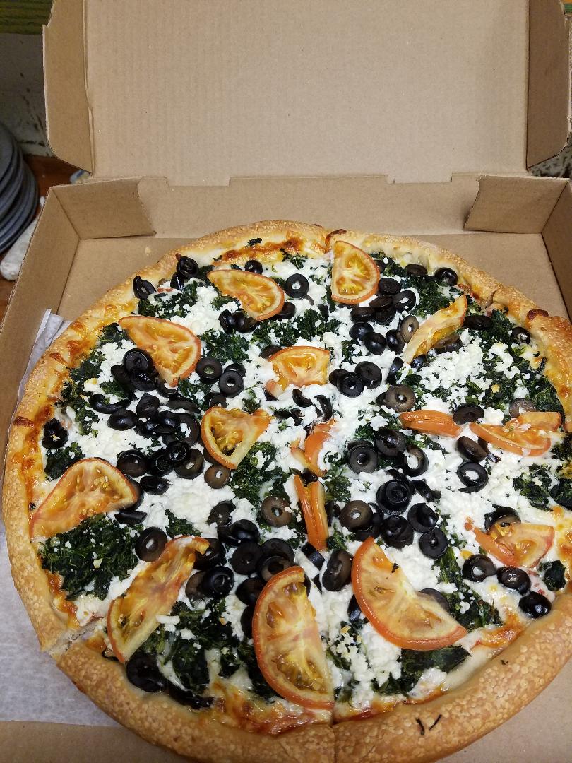 Order Greek Pizza food online from Minervas Pizza store, Providence on bringmethat.com