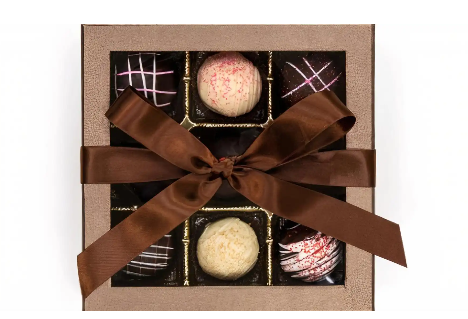 Order Large Truffle Chocolate Box with Brown Bow food online from Hammonds Candies store, Denver on bringmethat.com