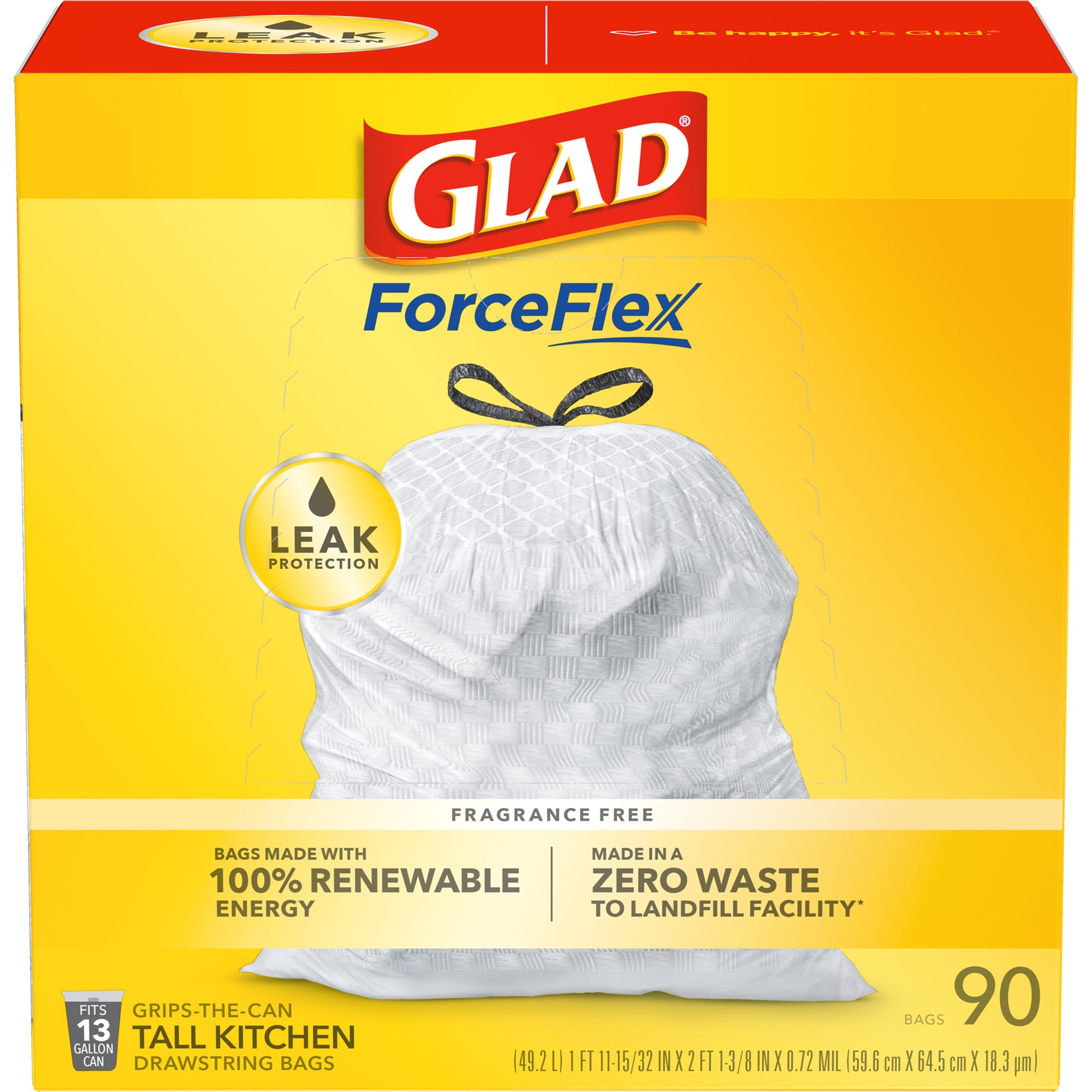 Order Glad ForceFlex Tall Kitchen Drawstring Trash Bags - 13 Gallon, 90 ct food online from Rite Aid store, Cathedral City on bringmethat.com
