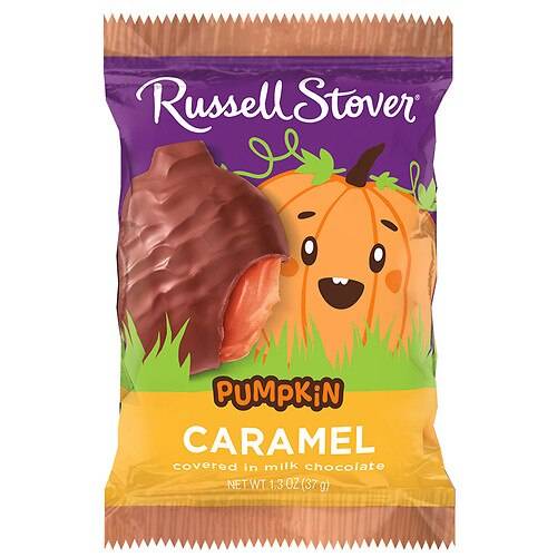 Order Russell Stover Halloween Caramel Chocolate Pumpkin Caramel Covered in Milk Chocolate - 1.3 oz food online from Walgreens store, Newark on bringmethat.com