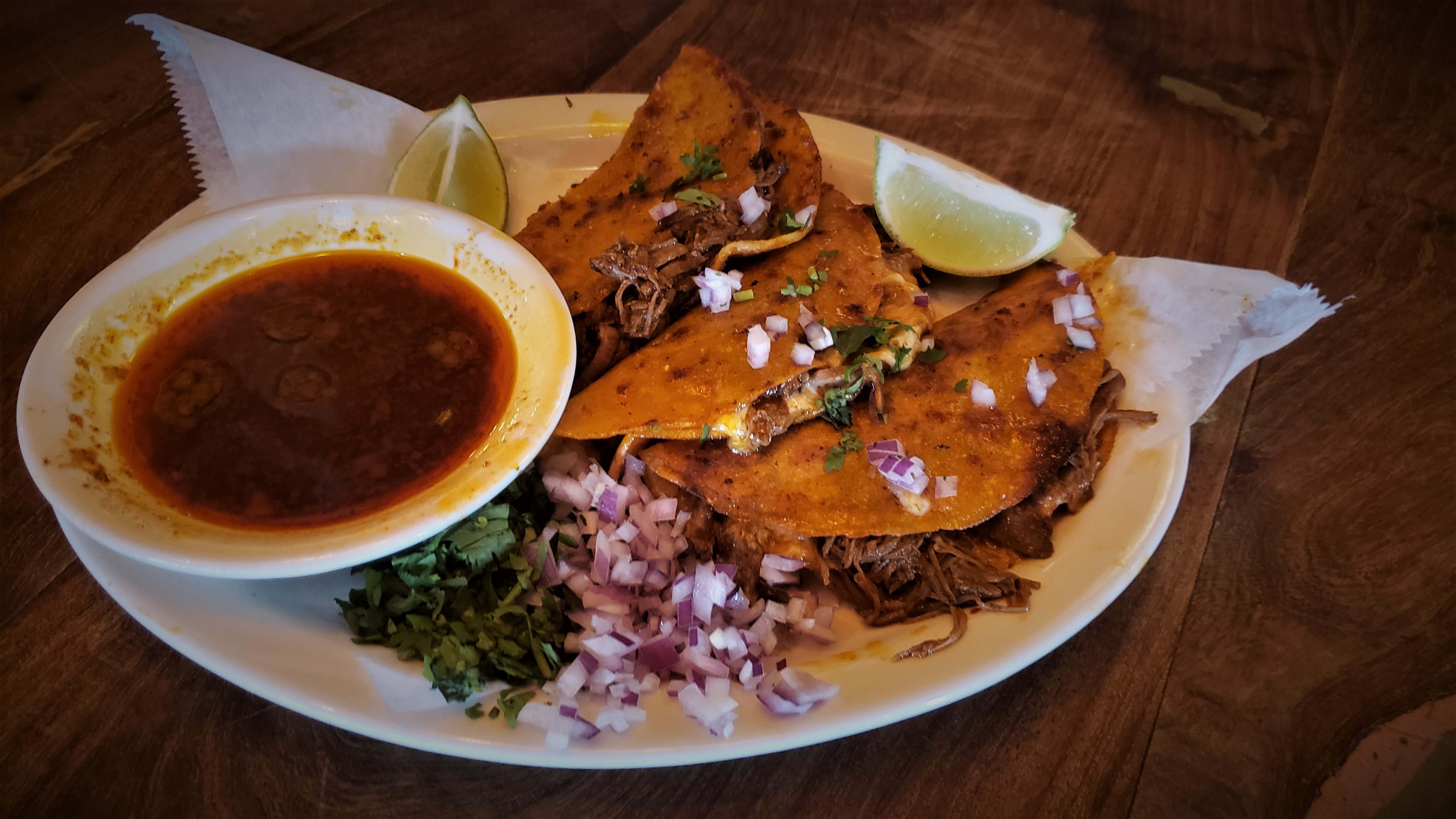 Order Birria Tacos Lunch food online from Plaza Azteca Mexican Restaurant store, Kennett Square on bringmethat.com