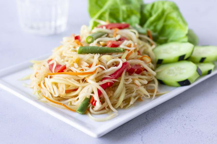 Order Papaya Salad w/sticky rice food online from Thai Time store, Worcester on bringmethat.com