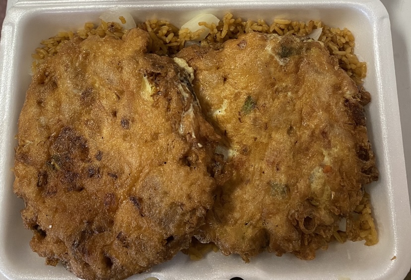 Order C3. Chicken Egg Foo Young Combo Platter food online from New China Express store, Newport News on bringmethat.com