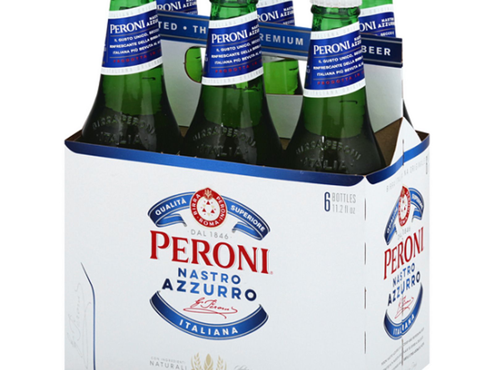 Order 6 PACK Peroni “Nastro Azzurro”, Italian Pilsner 12oz Bottle food online from Angelo's Wine Bar store, Chicago on bringmethat.com