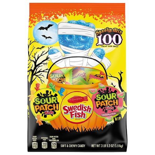Order Sour Patch Kids Halloween Treat Size, Sour Patch Kids, Swedish Fish, Extra Large Variety Bag - 53.2 oz food online from Walgreens store, Charlottesville on bringmethat.com