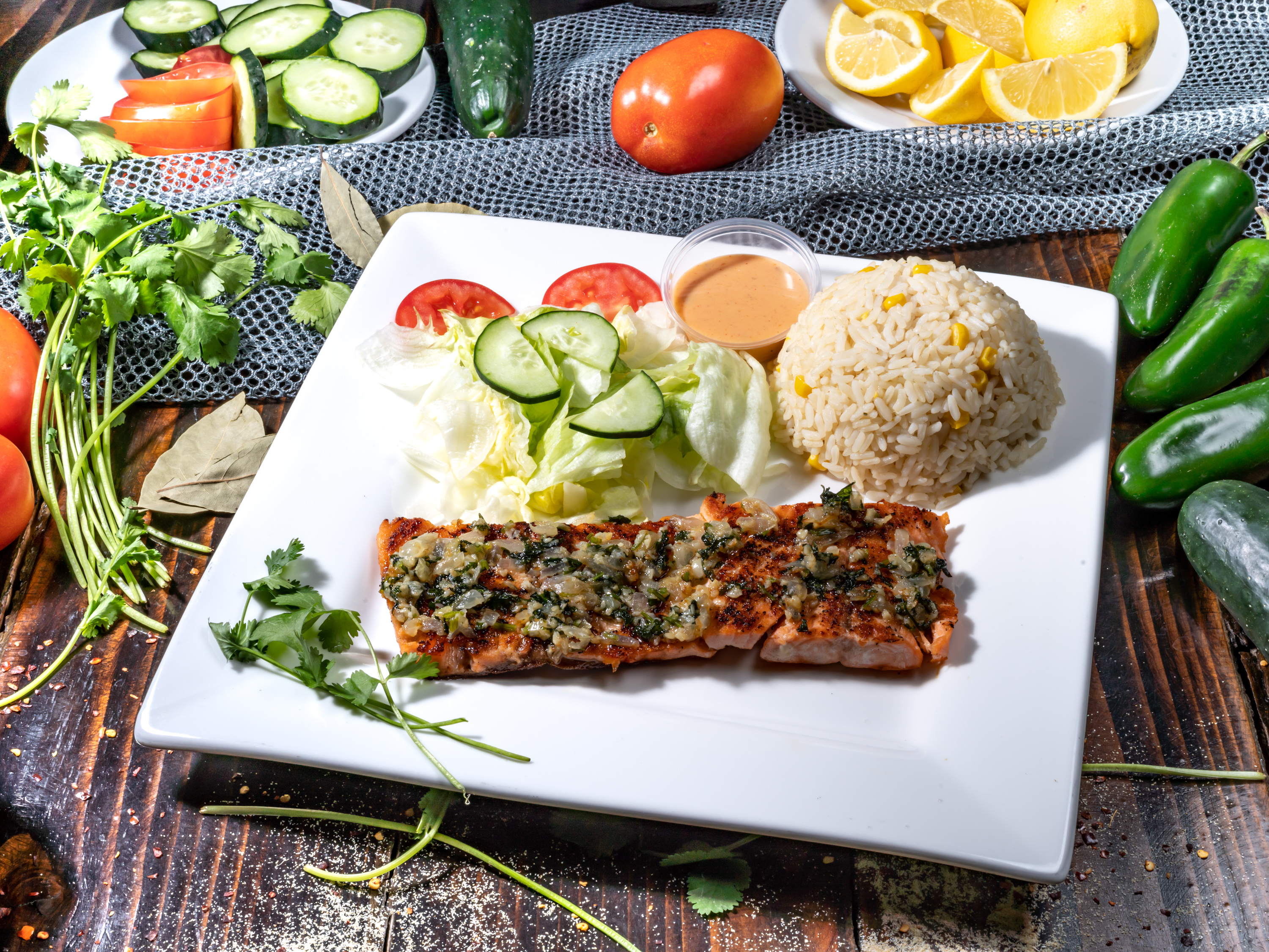 Order Oasis Salmon Plate food online from El Oasis Fisheria store, Covina on bringmethat.com